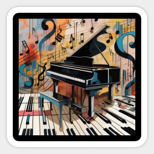 Abstract image of a piano and musical symbols Sticker